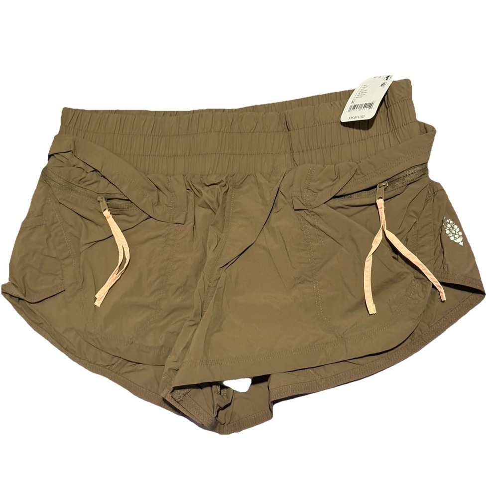 Free People Movement Shorts Women's The Way Home Brown Smocked High Rise Med